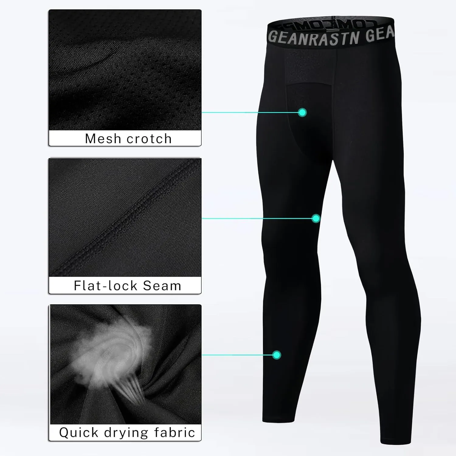 1/2/3/4 Pack Boys' Youth Compression Leggings Pants Tights Athletic Base for Basketball Running Hockey Jiu Jitsu
