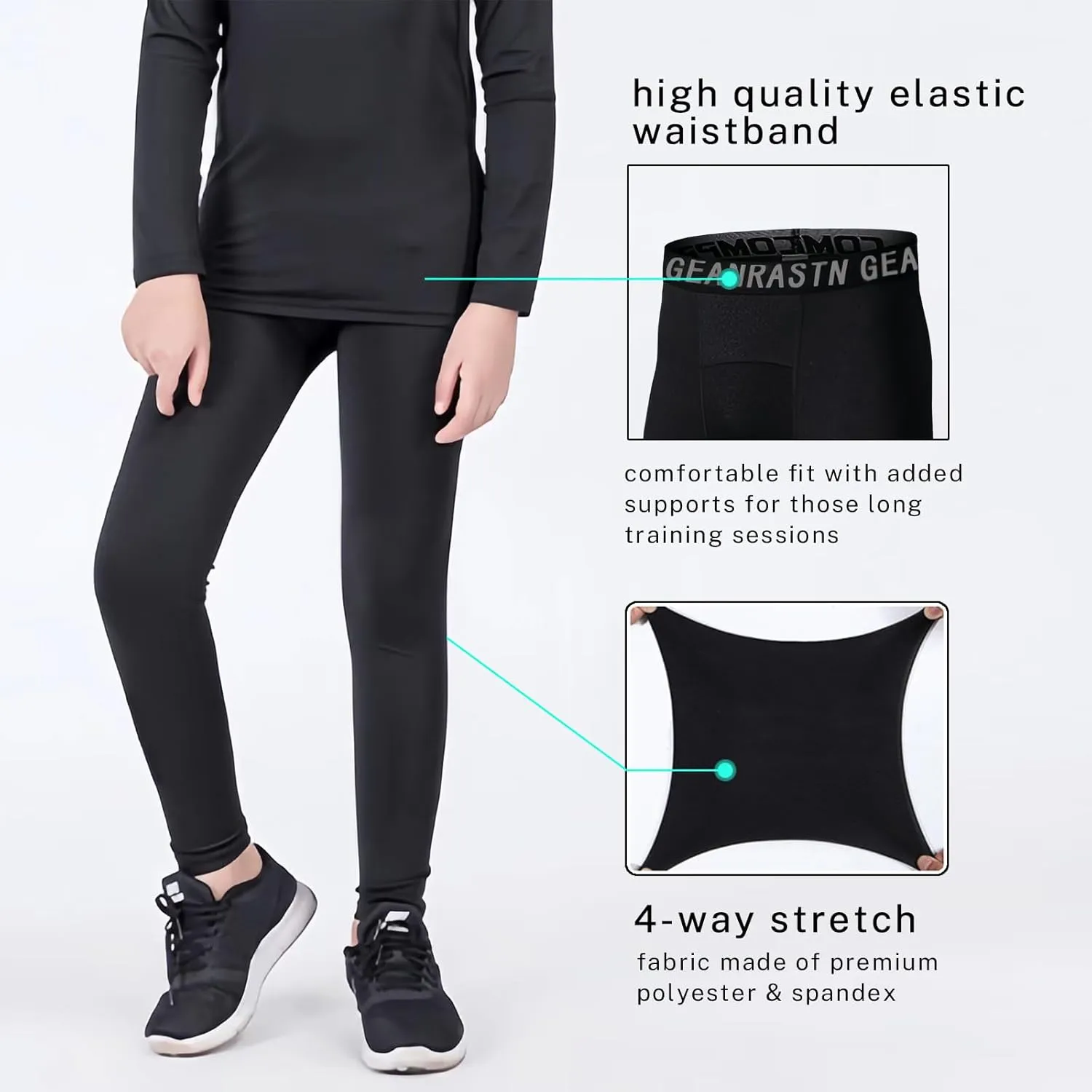 1/2/3/4 Pack Boys' Youth Compression Leggings Pants Tights Athletic Base for Basketball Running Hockey Jiu Jitsu