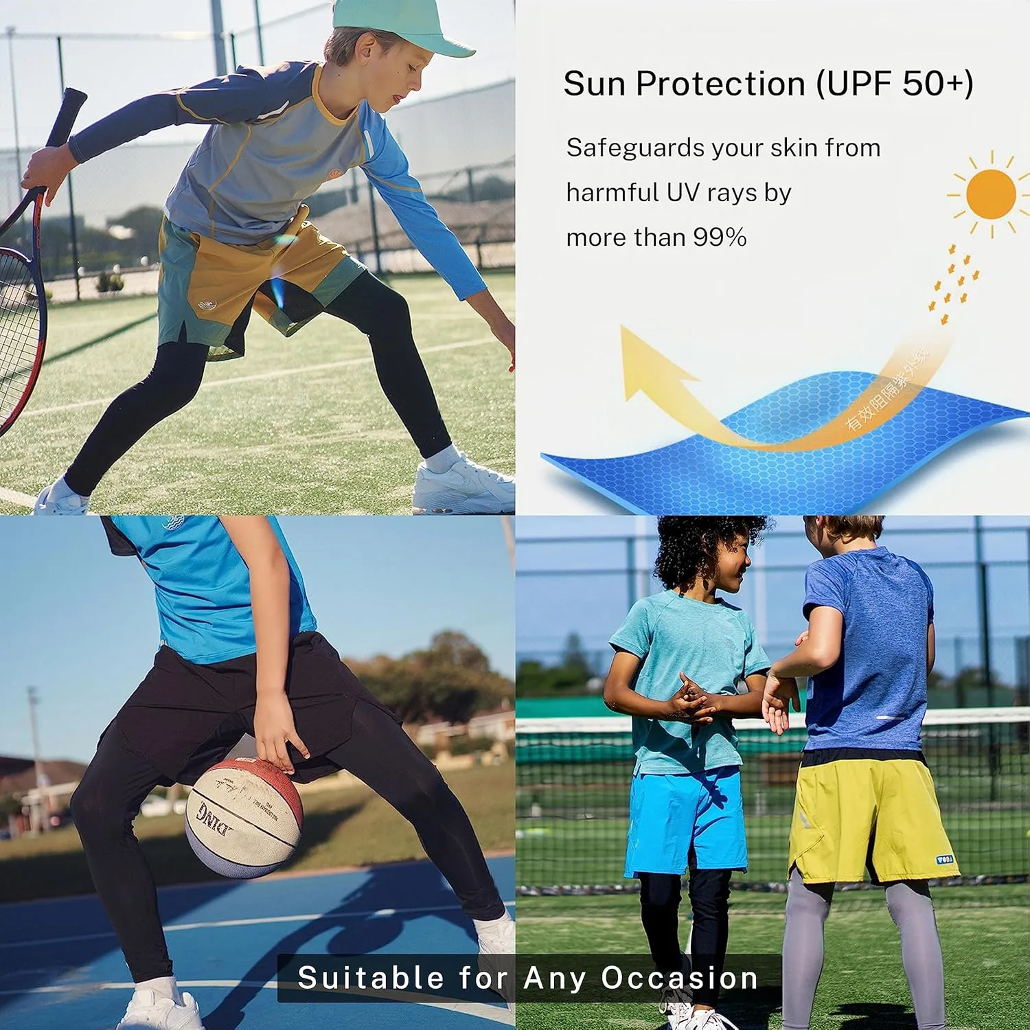 1/2/3/4 Pack Boys' Youth Compression Leggings Pants Tights Athletic Base for Basketball Running Hockey Jiu Jitsu