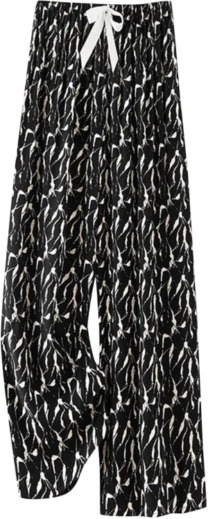 2024 Floral Printed Pants Women Casual Baggy Wide Leg Lounge Pants Loose Comfy Lightweight Elastic Waist Trousers with Pocket