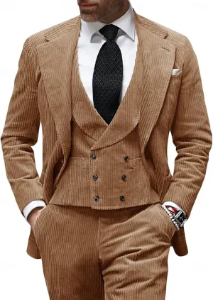3 Piece Men's Corduroy Suits Slim Fit Suits for Men Double Breasted Blazer Vest Pants Set Wedding Prom Tuxedo Suits