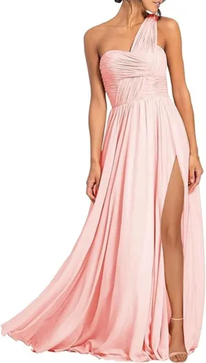 A Line Sexy Evening Dress Solid Chiffon Floor Length One Shoulder Sleevesless Cocktail Dress with Pleats 2025