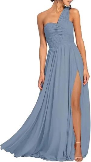 A Line Sexy Evening Dress Solid Chiffon Floor Length One Shoulder Sleevesless Cocktail Dress with Pleats 2025