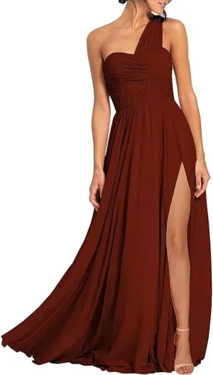 A Line Sexy Evening Dress Solid Chiffon Floor Length One Shoulder Sleevesless Cocktail Dress with Pleats 2025