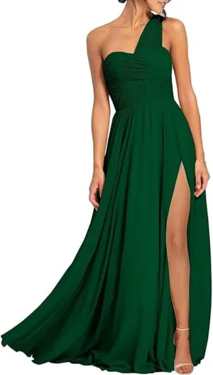 A Line Sexy Evening Dress Solid Chiffon Floor Length One Shoulder Sleevesless Cocktail Dress with Pleats 2025