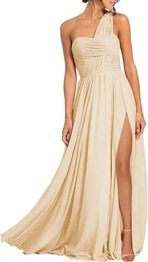 A Line Sexy Evening Dress Solid Chiffon Floor Length One Shoulder Sleevesless Cocktail Dress with Pleats 2025