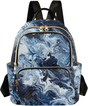 Abstract Blue White Water Waves 14 Inch waterproof shoulder backpack for girls backpack diaper bag for ladies,teen girls