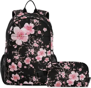 ALAZA Cherry Blossom Sakura Floral Backpack and Lunch Bag Set Back Pack Bookbag Cooler Case Kits