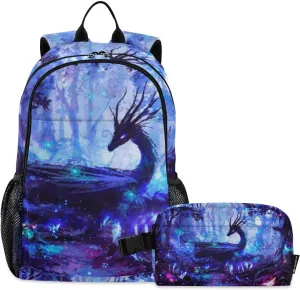ALAZA Dragon in Forest Backpack and Lunch Bag Set Back Pack Bookbag Cooler Case Kits