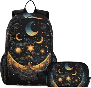 ALAZA Sun Moon Stars Alchemy Witchy Backpack and Lunch Bag Set Back Pack Bookbag Cooler Case Kits