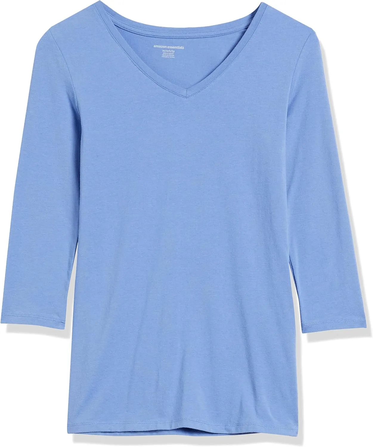 Amazon Essentials Women's Classic-Fit 3/4 Sleeve V-Neck T-Shirt (Available in Plus Size), Multipacks