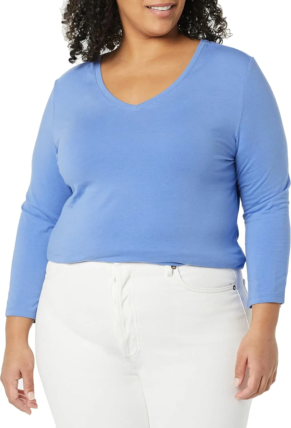 Amazon Essentials Women's Classic-Fit 3/4 Sleeve V-Neck T-Shirt (Available in Plus Size), Multipacks