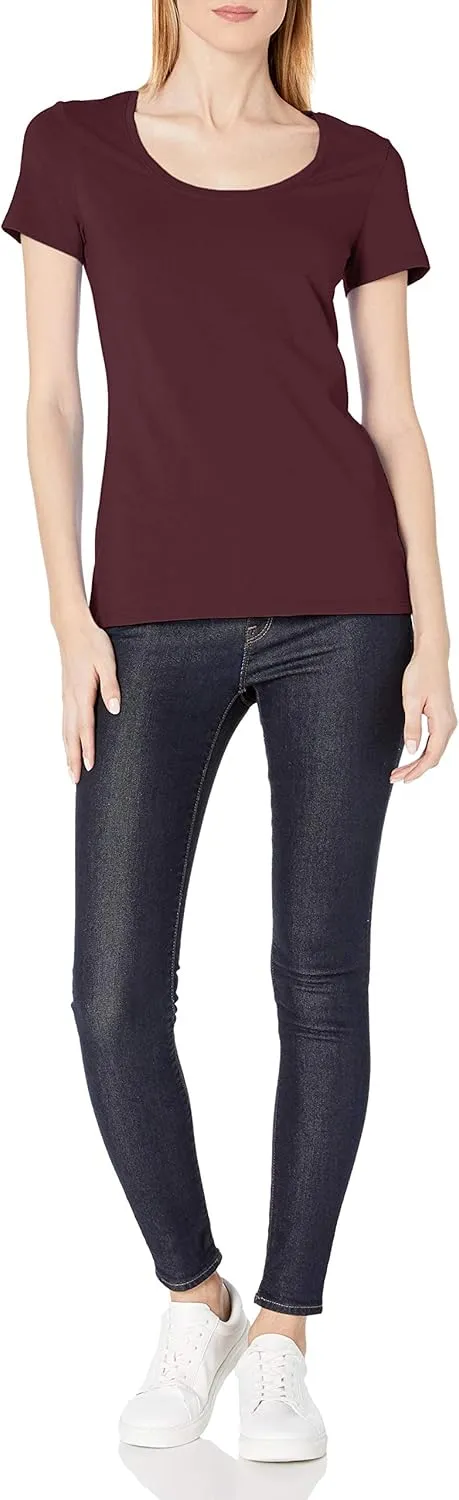 Amazon Essentials Women's Classic-Fit Short-Sleeve Scoop Neck T-Shirt (Available in Plus Size), Pack of 2