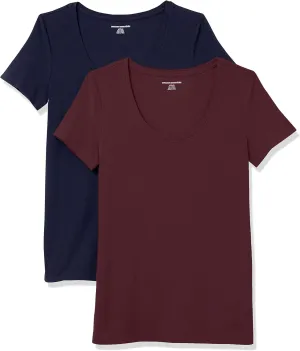 Amazon Essentials Women's Classic-Fit Short-Sleeve Scoop Neck T-Shirt (Available in Plus Size), Pack of 2