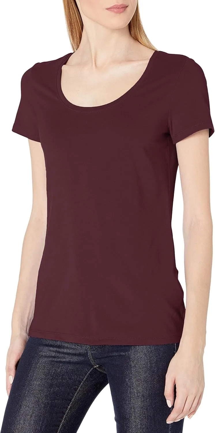 Amazon Essentials Women's Classic-Fit Short-Sleeve Scoop Neck T-Shirt (Available in Plus Size), Pack of 2