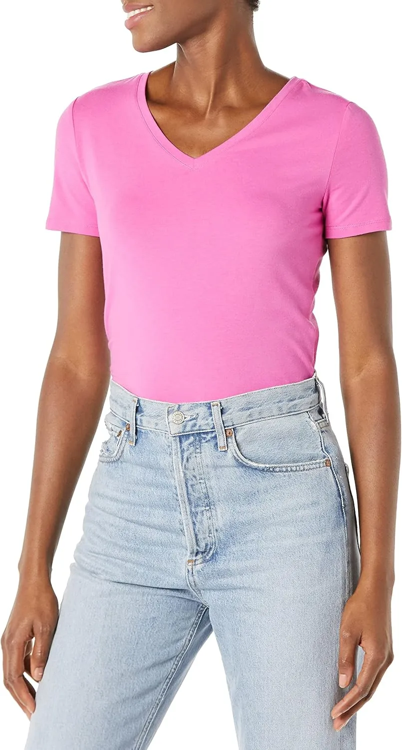 Amazon Essentials Women's Classic-Fit Short-Sleeve V-Neck T-Shirt, Multipacks