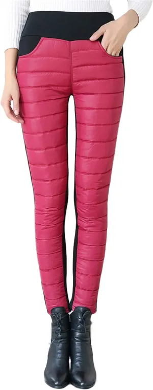 Andongnywell Women High Waist Down Pants Winter Thicken Pants Elasticity Warm Trousers Windproof Quilted Puffer Pants