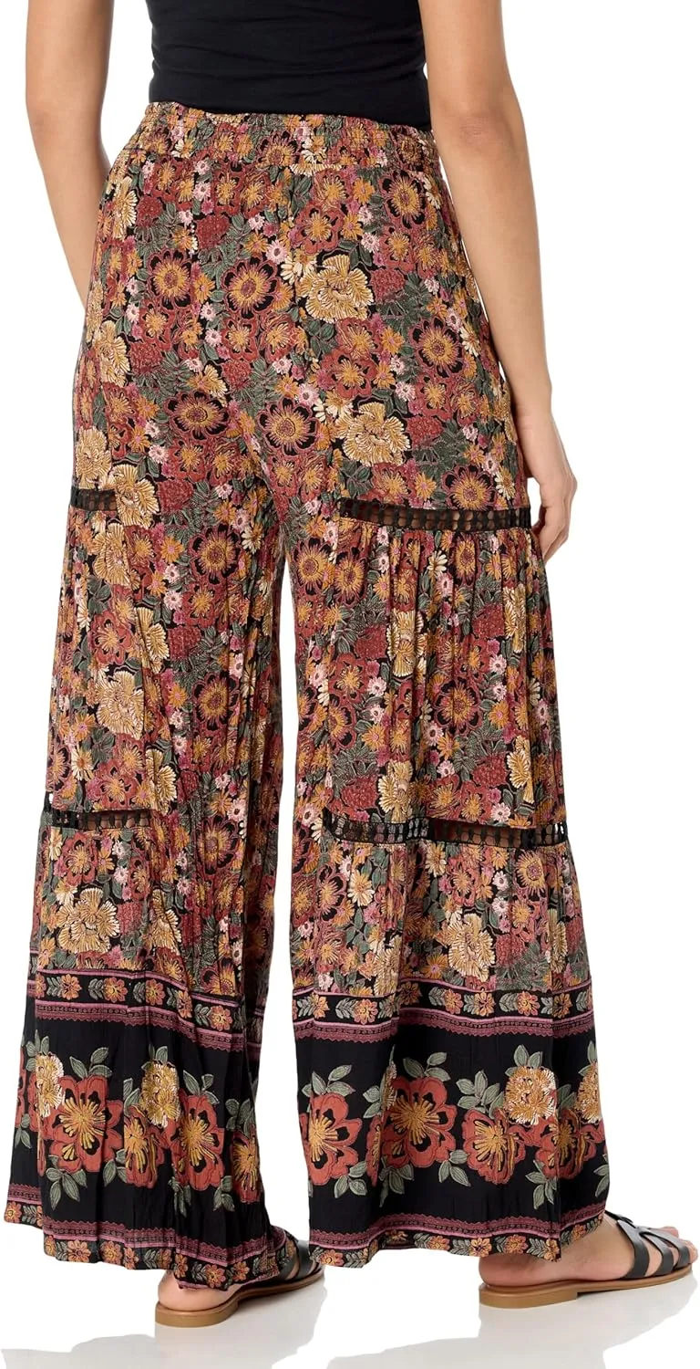 Angie Women's Wide Leg Pants with Lace Inserts