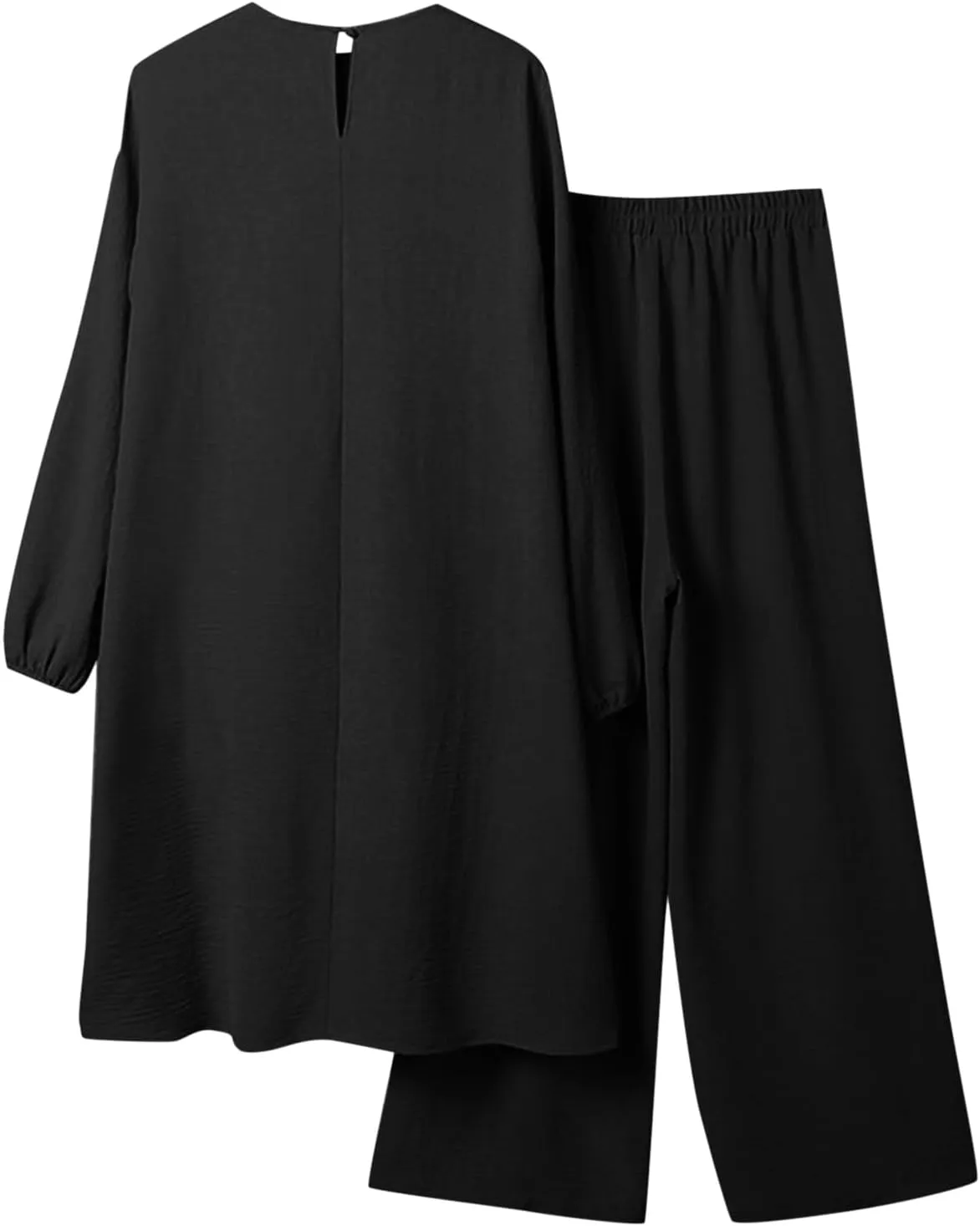 Aniywn Muslim Casual 2 Piece Set for Women Long Sleeve Loose Top Wide Leg Pants Suit Plus Size Outfit Prayer Clothes No Hijab
