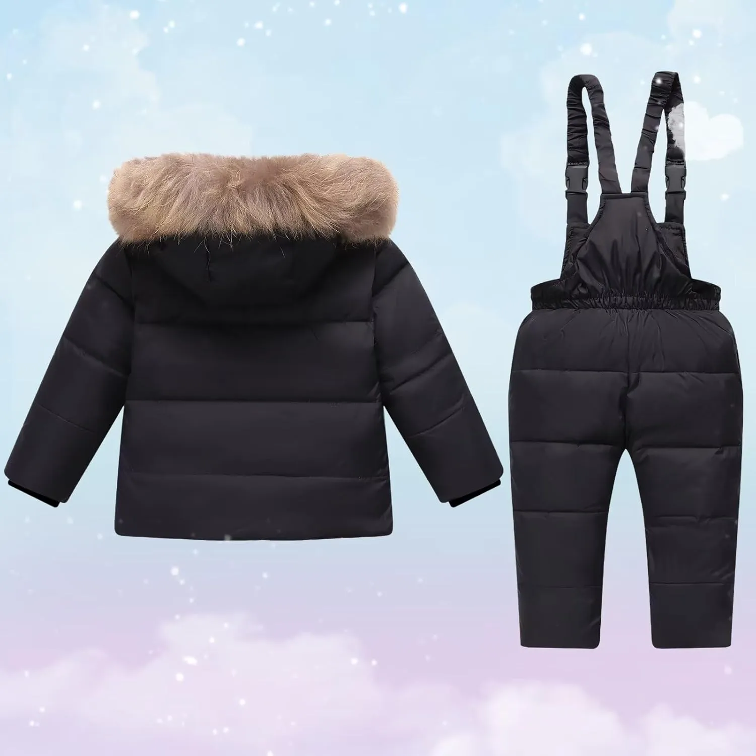 Baby Snowsuit Toddler Winter Hooded Artificial Fur Down Boys Girls Jacket Coat and Ski Bib Pants Warm Fashion Outwear