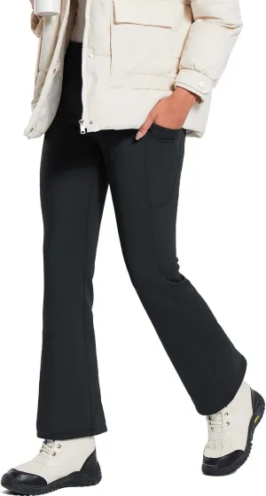 baleaf Women's Thick Fleece Lined Leggings Winter Warm Thermal Tummy Control Flare Yoga Pants Pockets Bootcut Snow Ski Pants