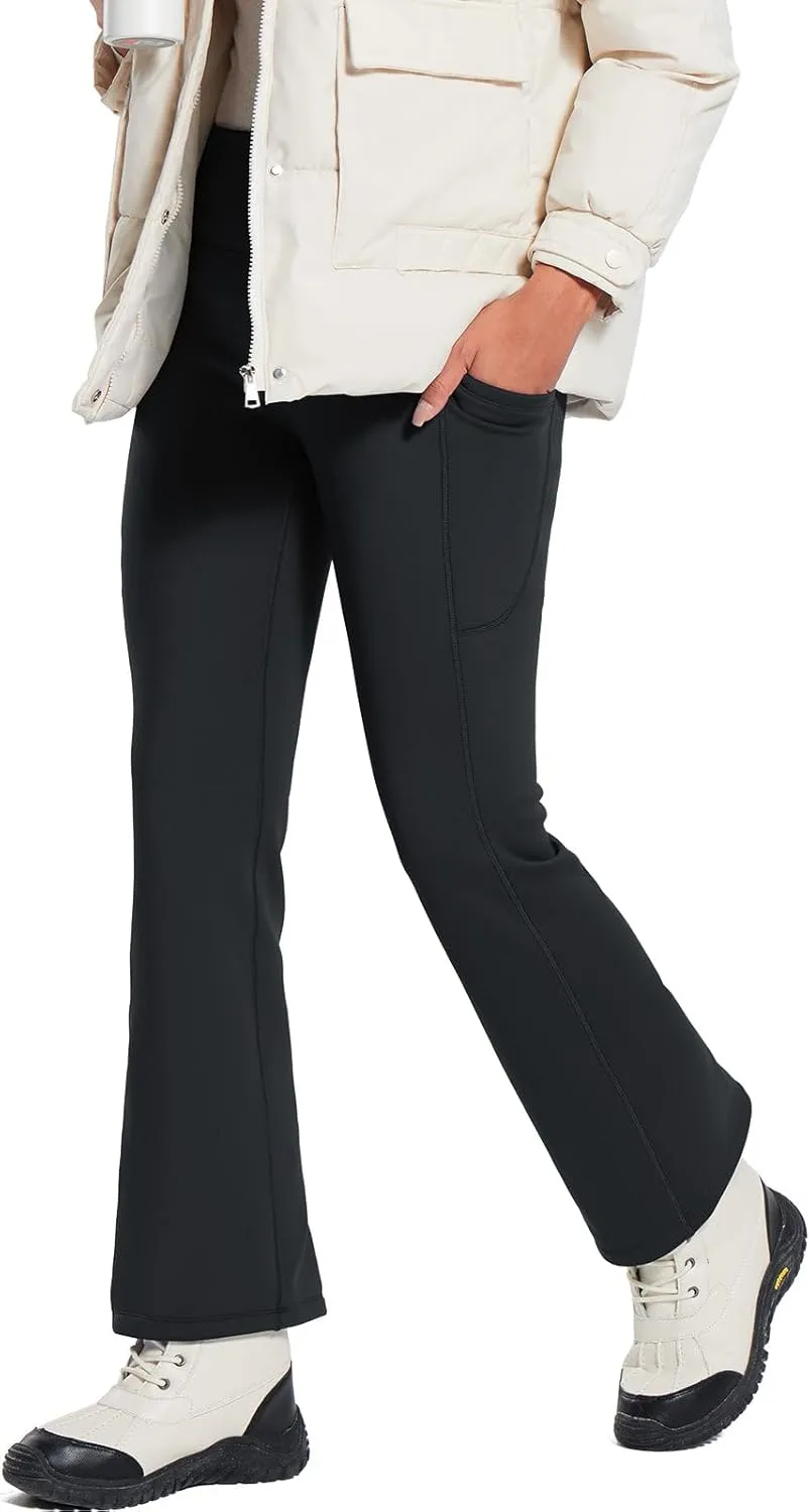 baleaf Women's Thick Fleece Lined Leggings Winter Warm Thermal Tummy Control Flare Yoga Pants Pockets Bootcut Snow Ski Pants