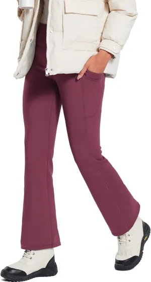baleaf Women's Thick Fleece Lined Leggings Winter Warm Thermal Tummy Control Flare Yoga Pants Pockets Bootcut Snow Ski Pants