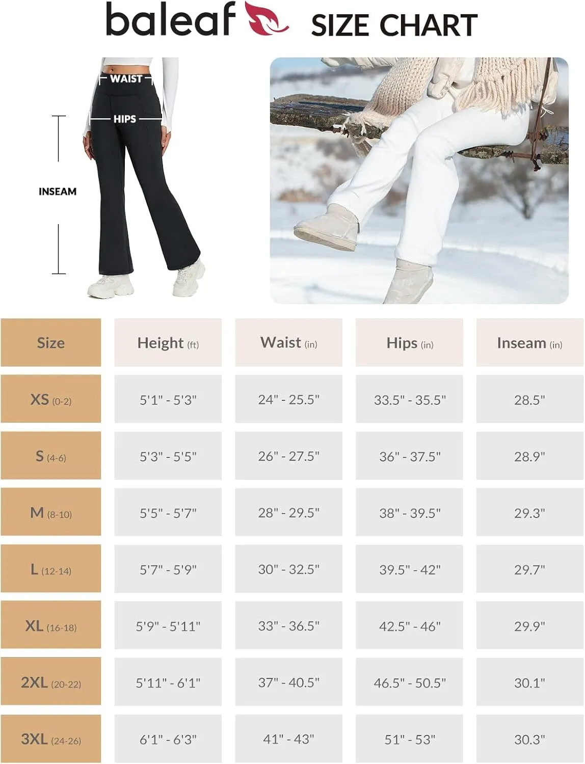 baleaf Women's Thick Fleece Lined Leggings Winter Warm Thermal Tummy Control Flare Yoga Pants Pockets Bootcut Snow Ski Pants