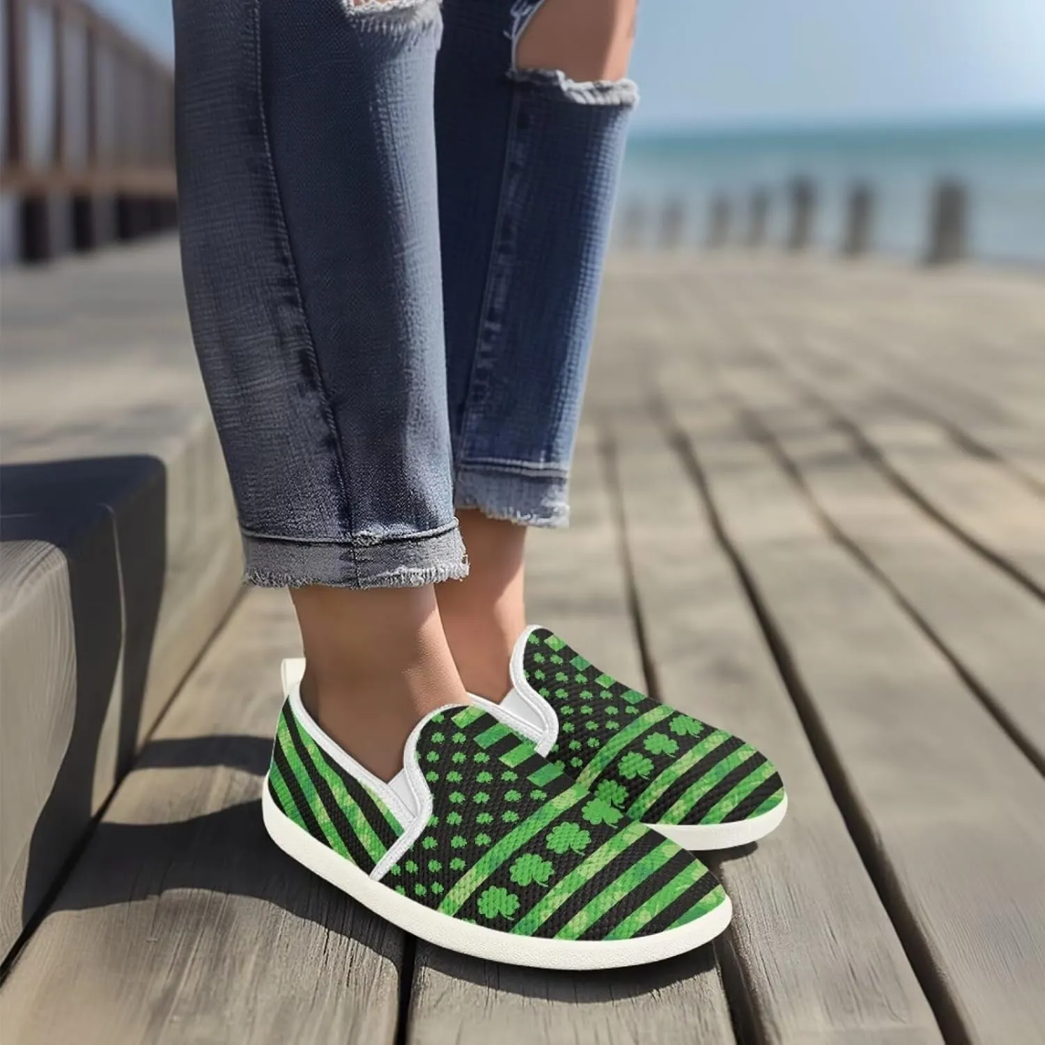Binienty Women Casual Low Cut Flat Loafer Shoes Slip-On Mesh Sneakers with Rubber Outsole