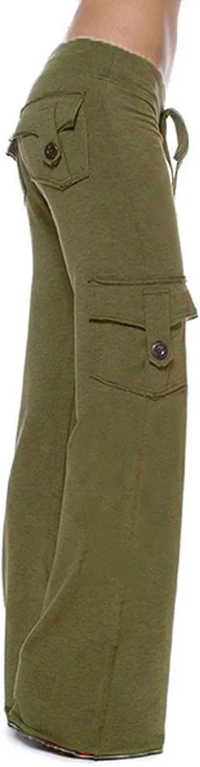 Binmer High Waist Baggy Cargo Pants for Womens Stretch Legs Trousers Casual Loose Plus Size Workout Sweatpants with Pocket