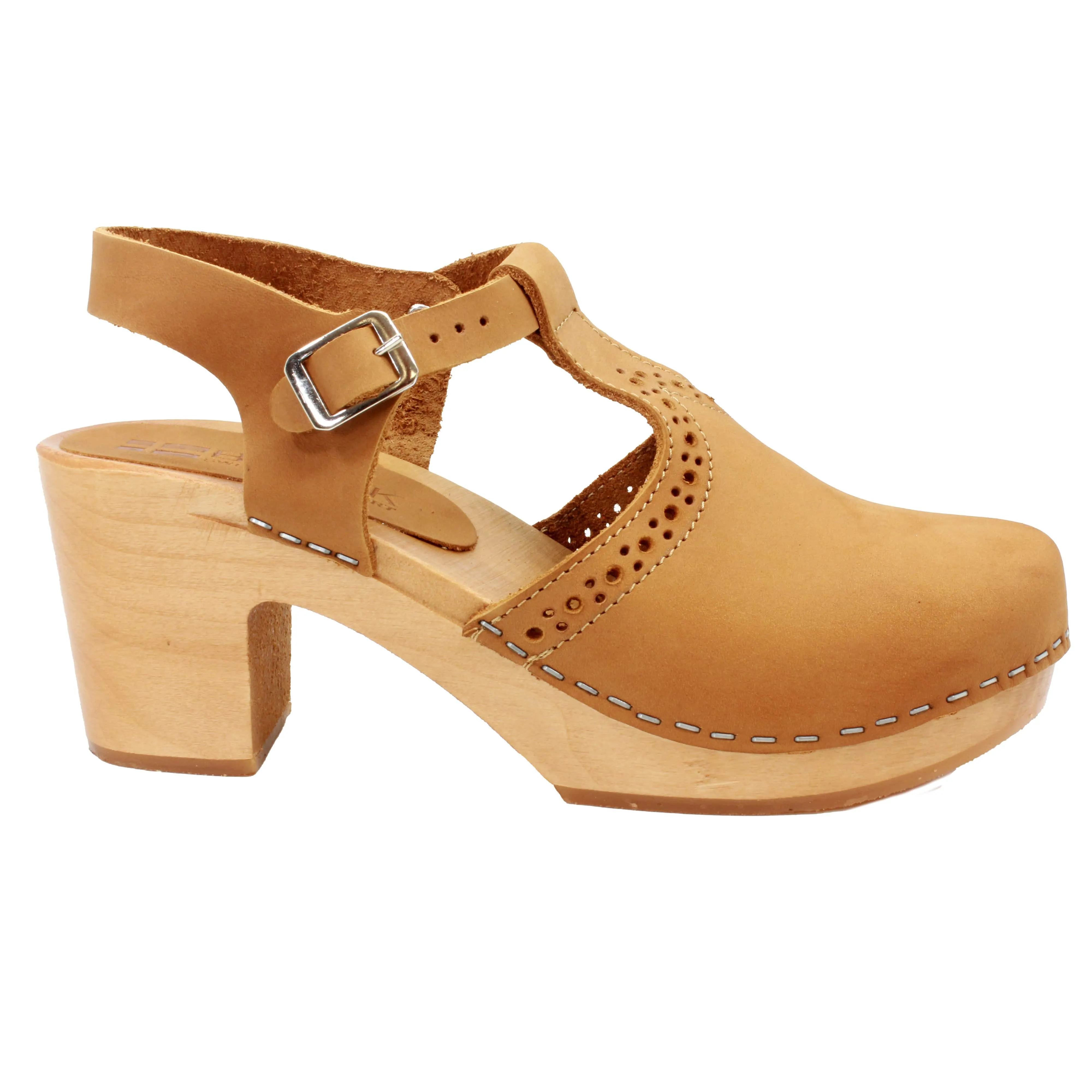 BJORK CLARA Swedish Wooden Clogs in Camel Nubuck