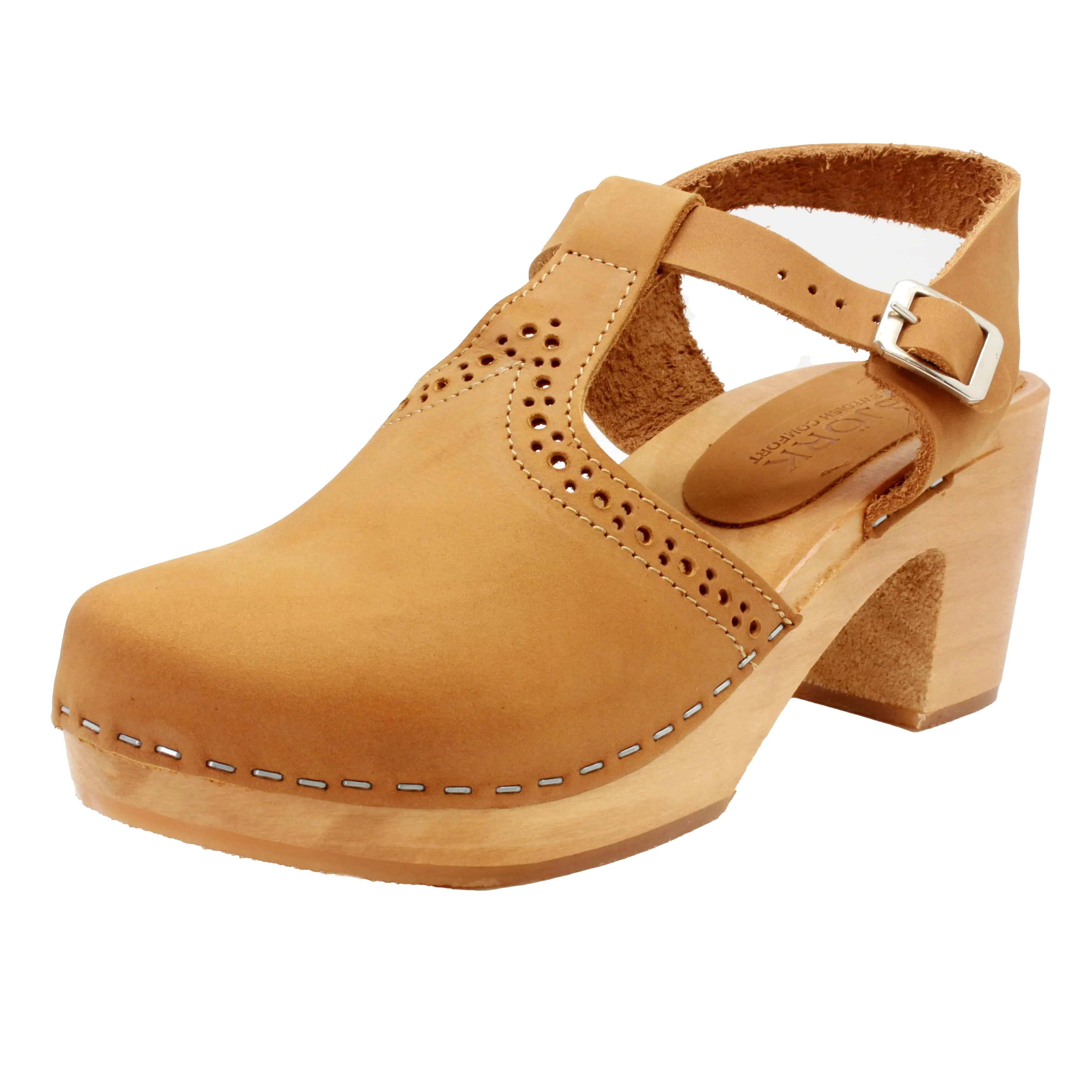 BJORK CLARA Swedish Wooden Clogs in Camel Nubuck