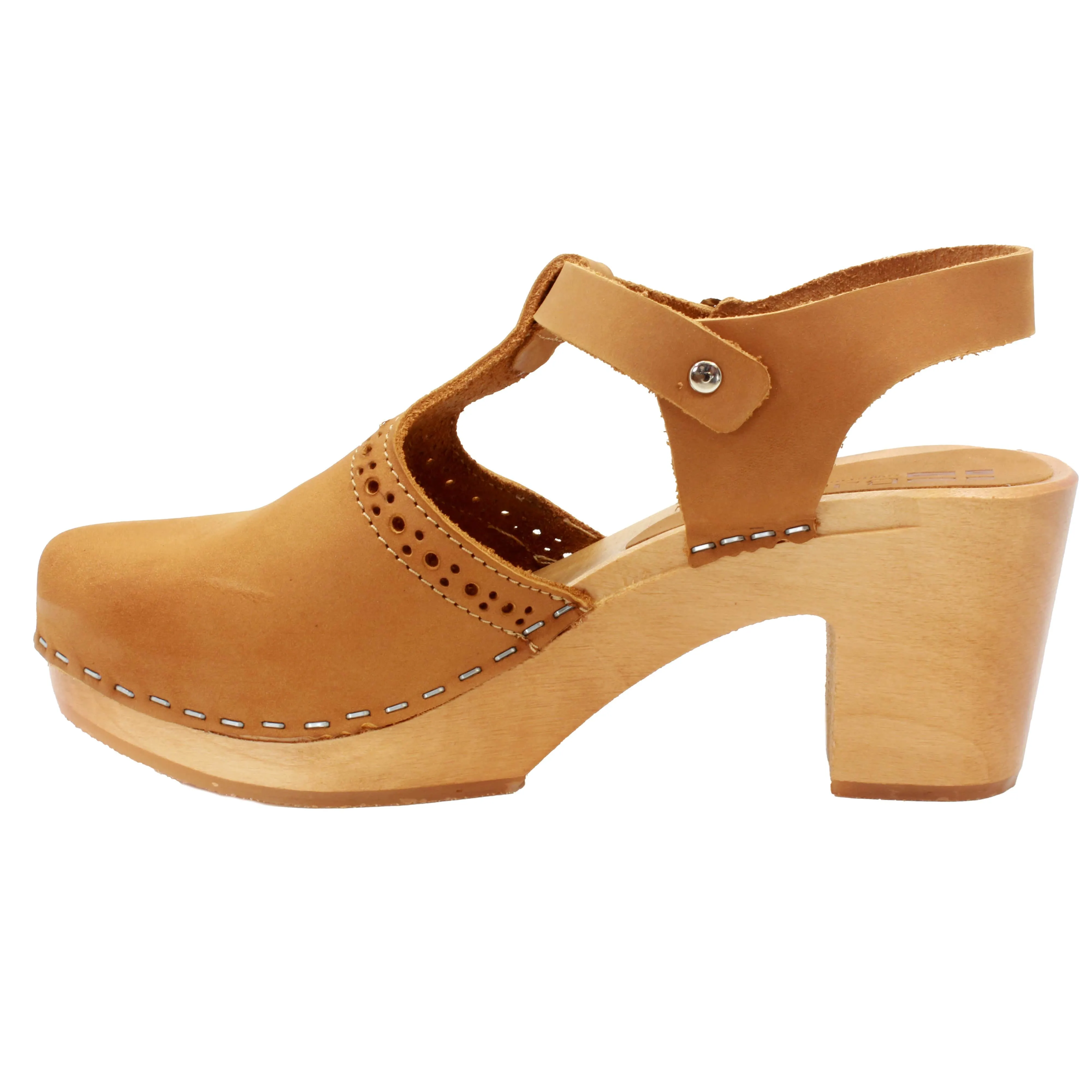 BJORK CLARA Swedish Wooden Clogs in Camel Nubuck