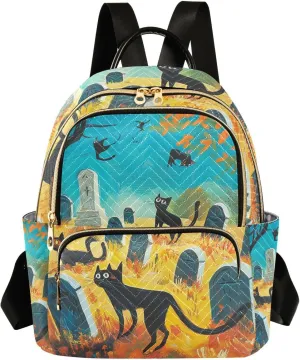 Black Cats Cemetery Tombstone 14 Inch trendy, stylish purse backpack for women backpack diaper bag for school&nurse