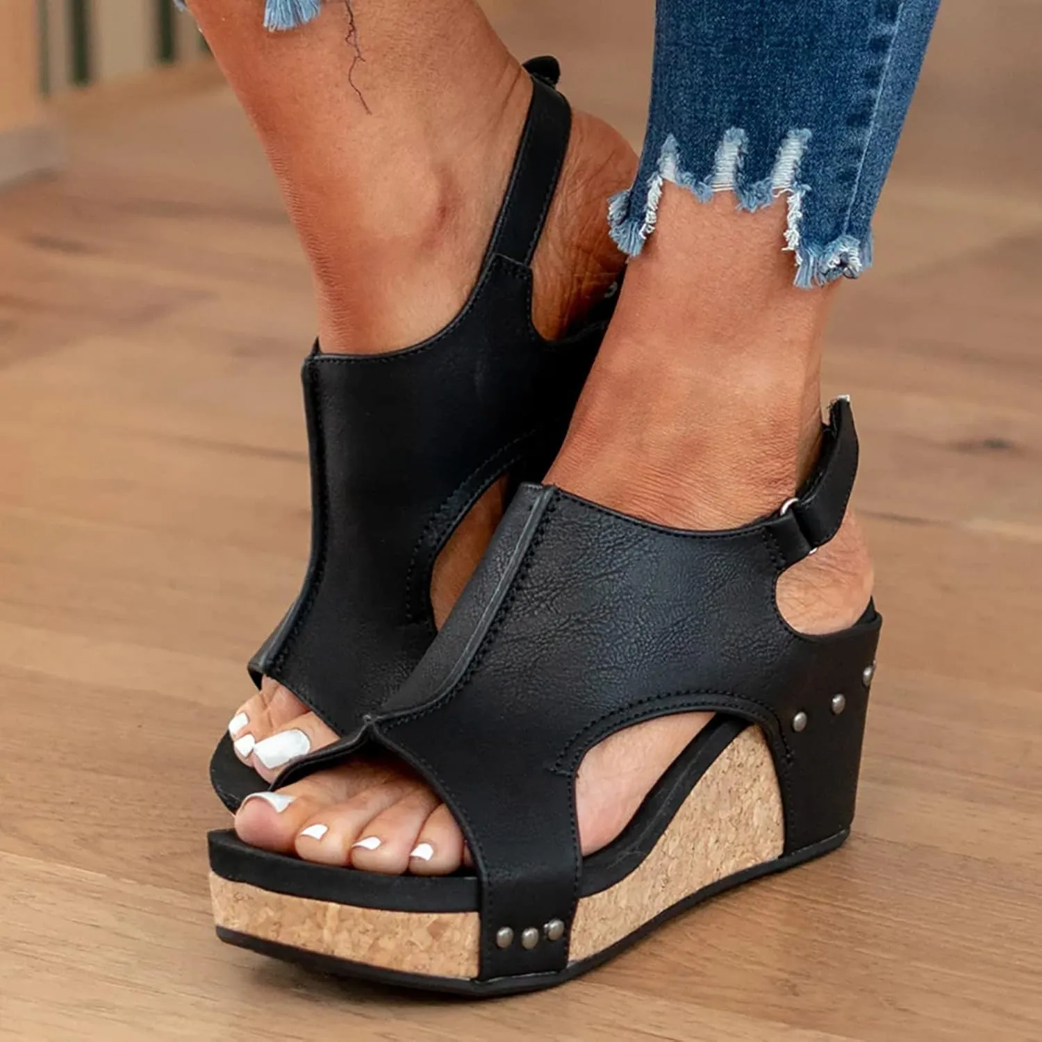 Black Sandals Women Dressy,Womens Wedge Sandals Summer Open Toe Breathable Beach Sandal Casual Wedges Shoes