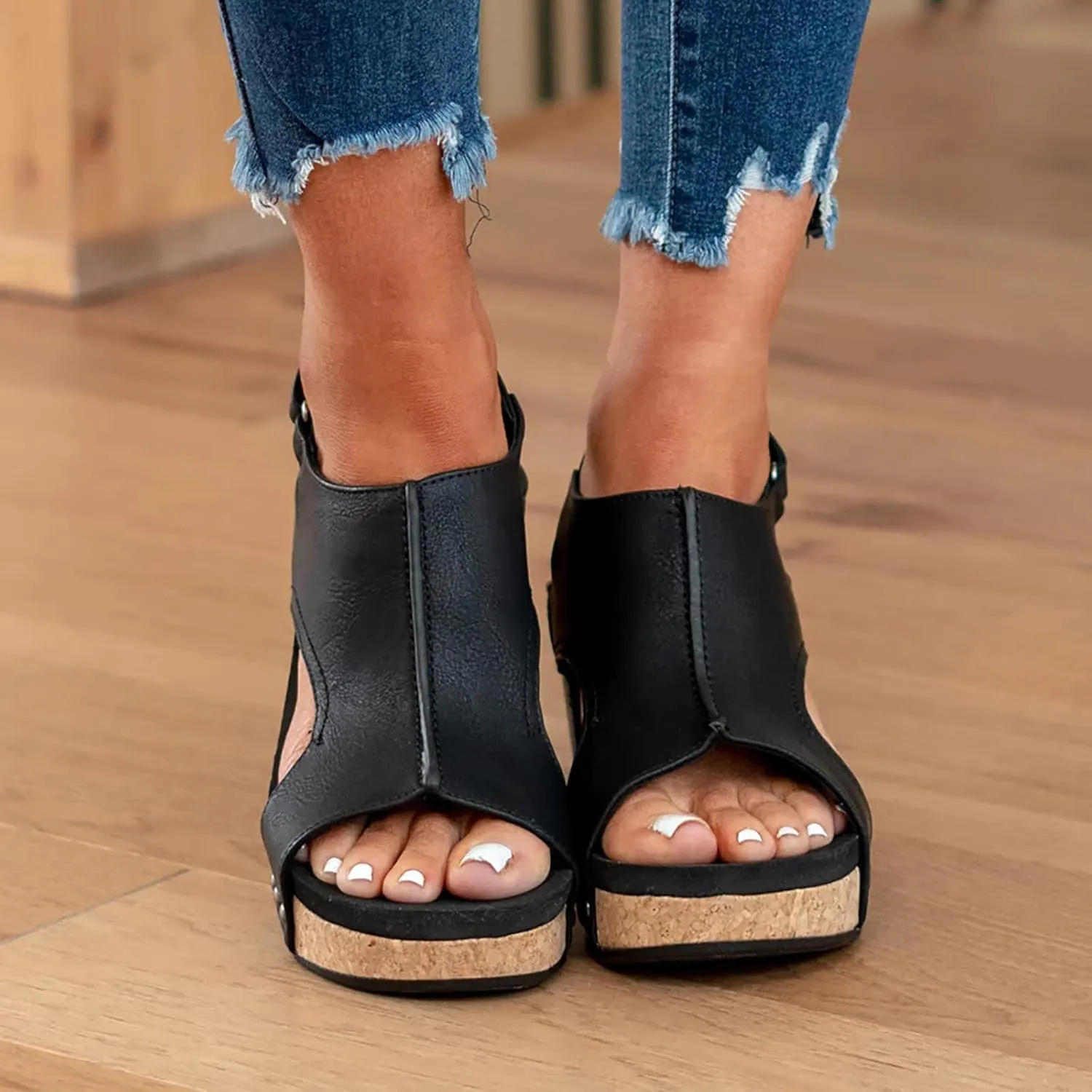Black Sandals Women Dressy,Womens Wedge Sandals Summer Open Toe Breathable Beach Sandal Casual Wedges Shoes