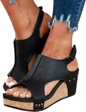 Black Sandals Women Dressy,Womens Wedge Sandals Summer Open Toe Breathable Beach Sandal Casual Wedges Shoes