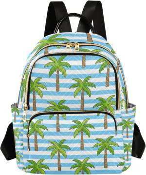 Blue White Striped Coconut Palm 14 Inch Large Capacity diaper bag backpack backpack diaper bag for ladies,teen girls