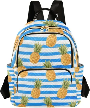 Blue White Striped Fruit Pineapple 14 Inch Work Business diaper bag backpack bagpack for women for school&nurse