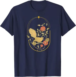Boho Bird n Flowers T-Shirt, Blue, Women's, Small, Short Sleeve, Classic Fit