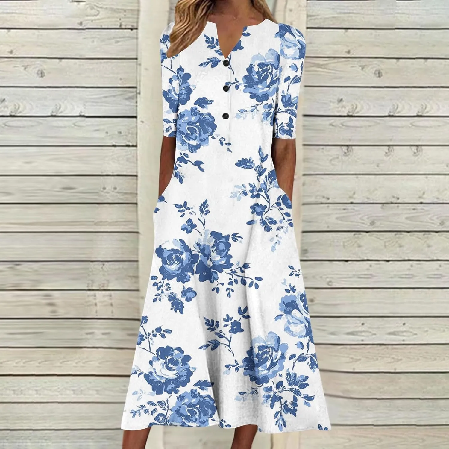 Boho Dresses for Women 2025 Summer Casual Short Sleeve Long Dress Floral Beach Vacation Sundresses with Pockets