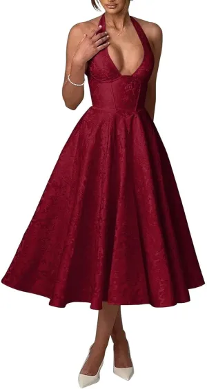 Bow Tea Length Prom Dress for Women Embroidery Satin Evening Party Gown A Line Corset Cocktail Dress