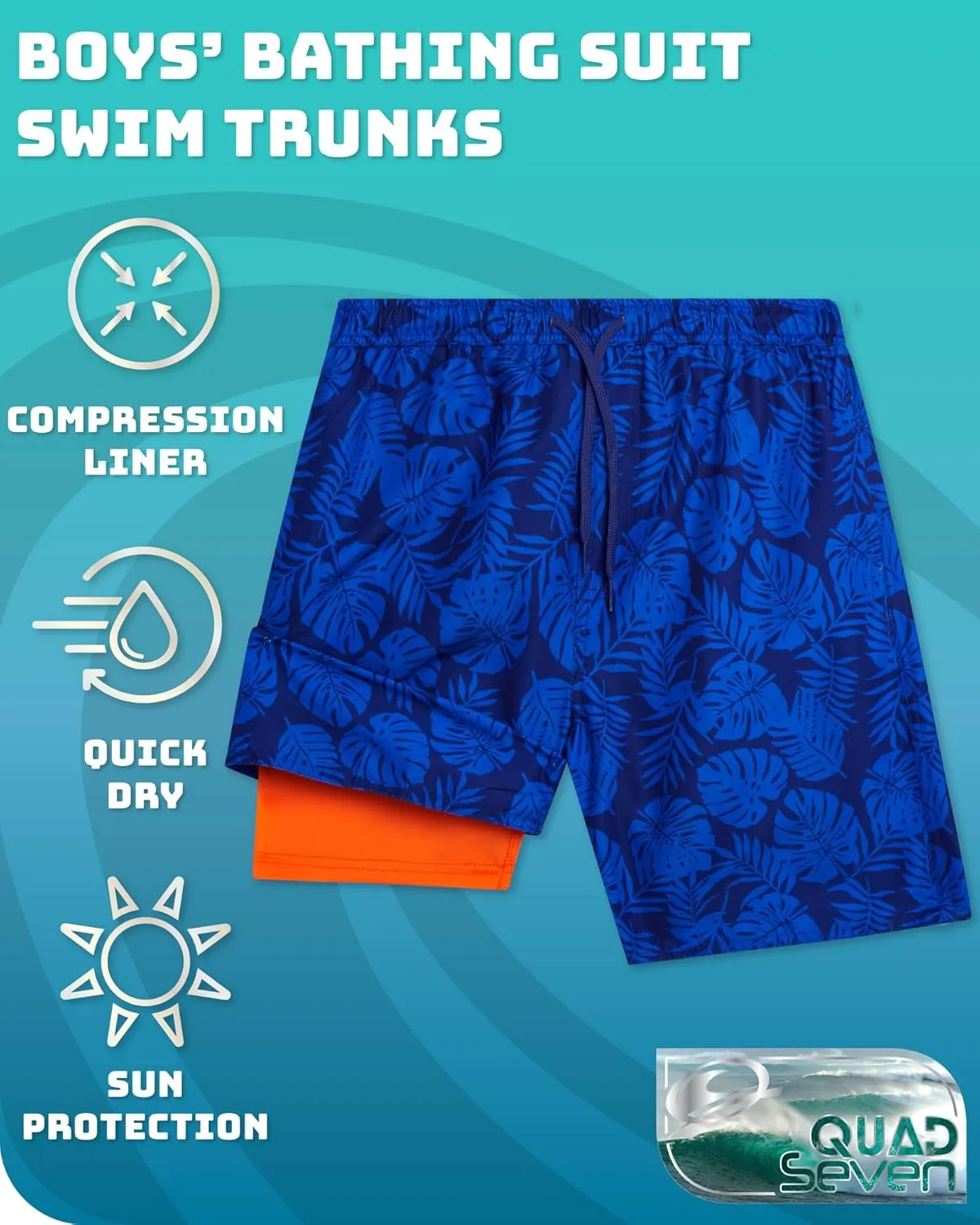 Boys Swim Trunks with Compression Liner Quick Dry Bathing Suit Swim Shorts (Sizes: 8-14)