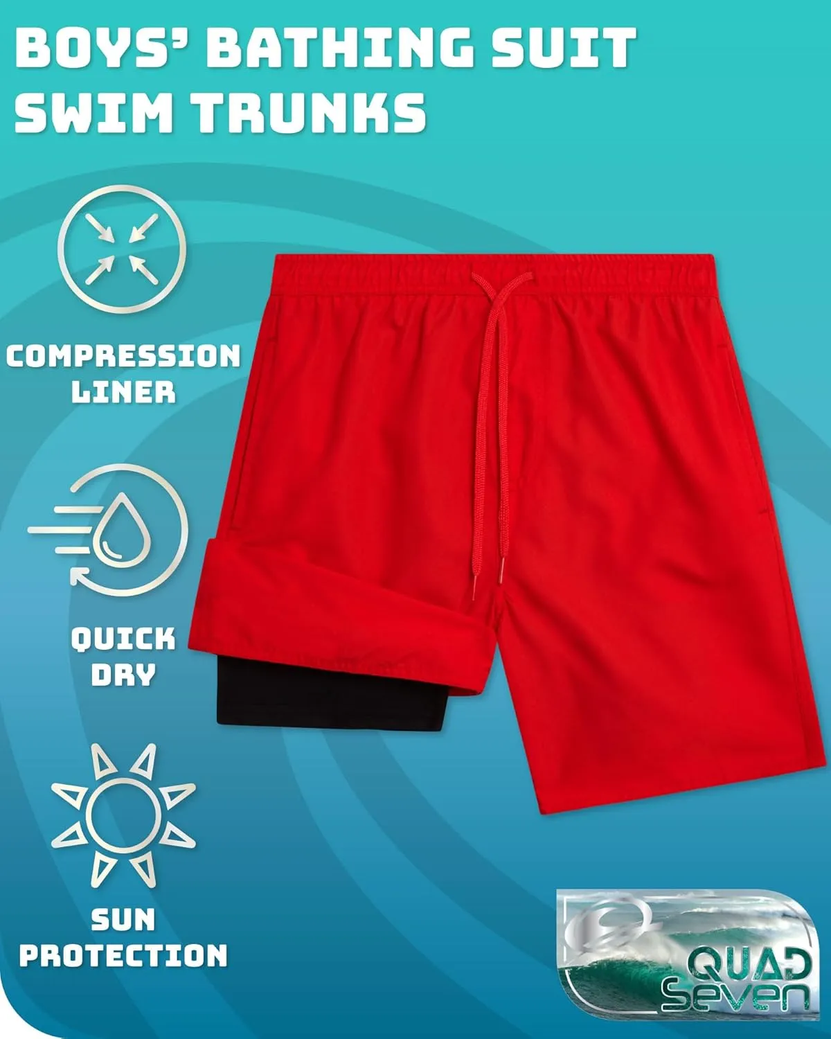 Boys Swim Trunks with Compression Liner Quick Dry Bathing Suit Swim Shorts (Sizes: 8-14)
