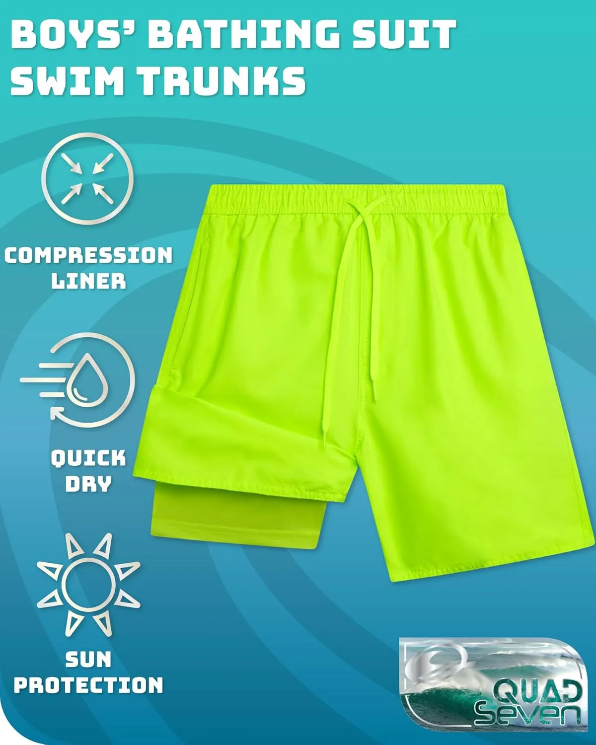 Boys Swim Trunks with Compression Liner Quick Dry Bathing Suit Swim Shorts (Sizes: 8-14)