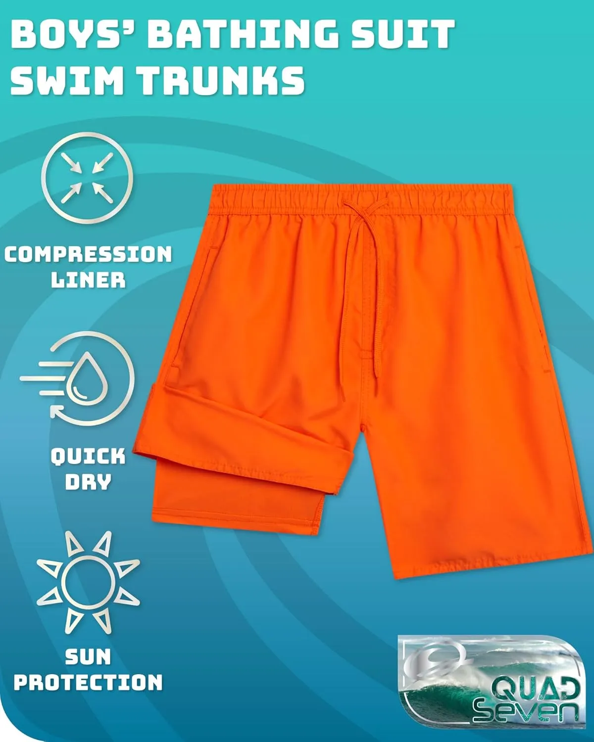 Boys Swim Trunks with Compression Liner Quick Dry Bathing Suit Swim Shorts (Sizes: 8-14)