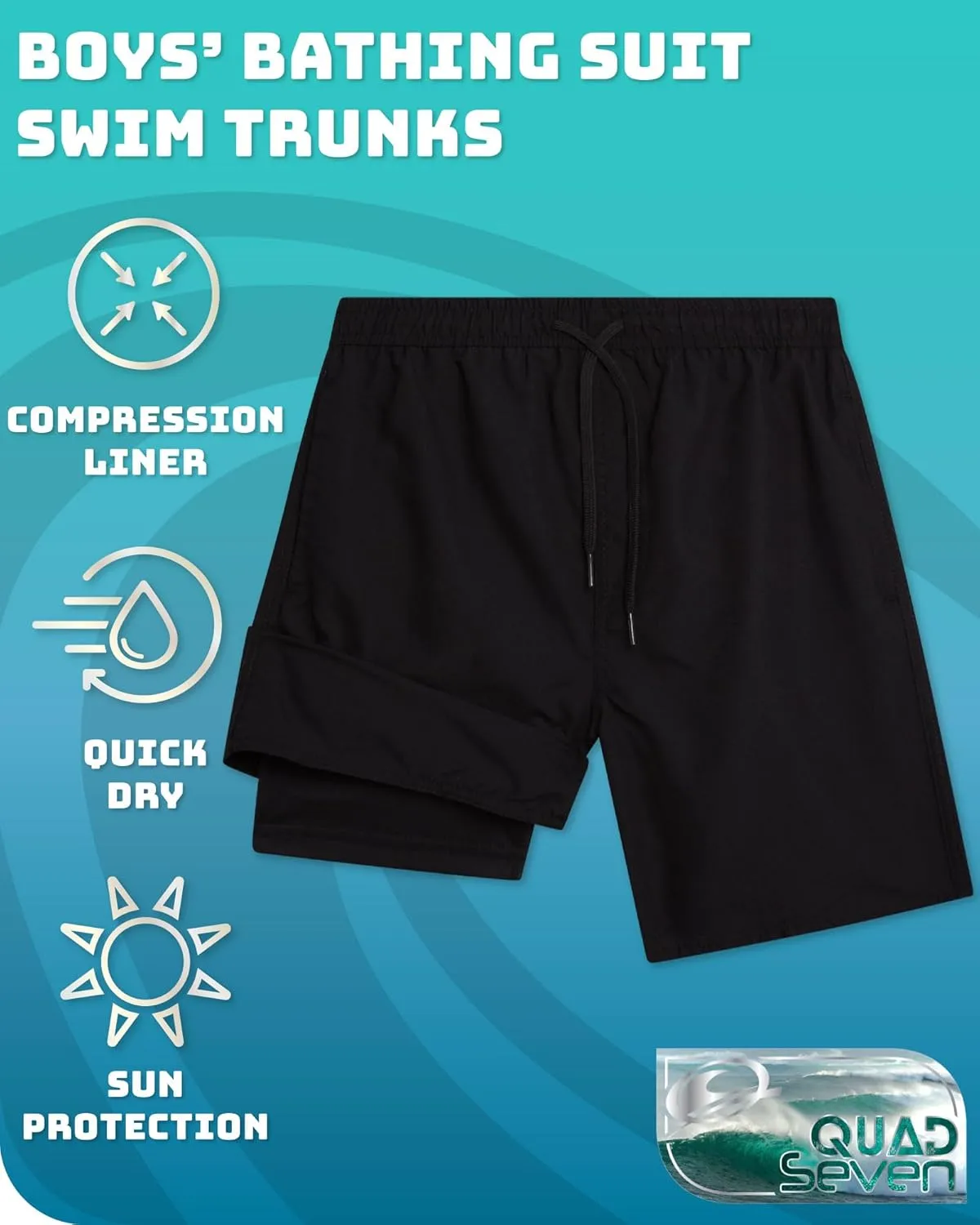 Boys Swim Trunks with Compression Liner Quick Dry Bathing Suit Swim Shorts (Sizes: 8-14)