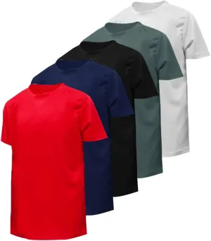 BROOKLYN VERTICAL Boys 5-Pack Quick Dry Moisture Wicking Active Athletic Performance Crewneck T-Shirt