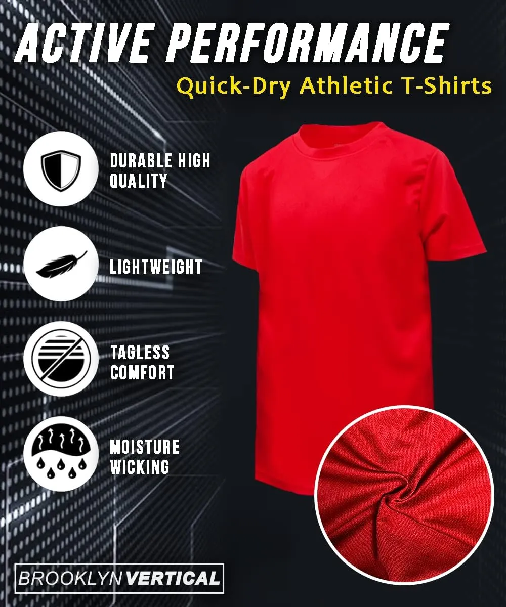 BROOKLYN VERTICAL Boys 5-Pack Quick Dry Moisture Wicking Active Athletic Performance Crewneck T-Shirt