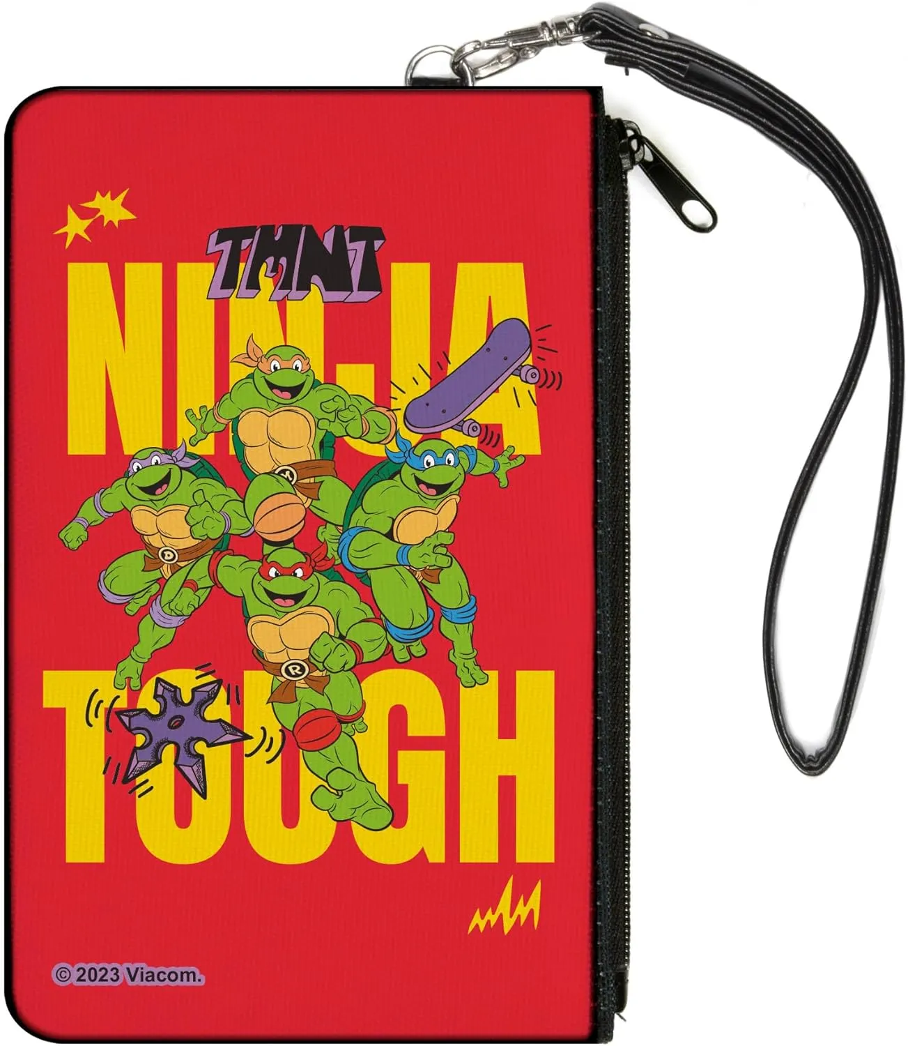 Buckle-Down Nickelodeon Zip Around Wallet, Ninja Turtles Ninja Tough Group Pose Red Yellow, Canvas